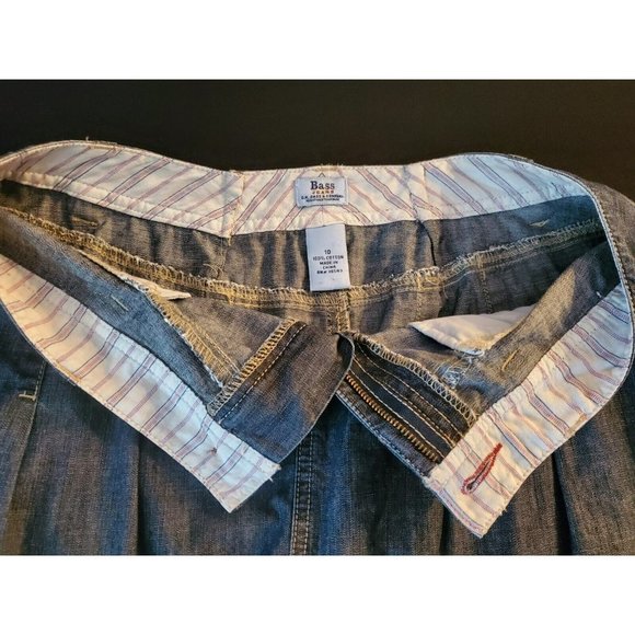 BASS Jeans Womens Dark Wash Ash Black Pleated Casual Cotton Denim A Line Skirt 2 - Picture 3 of 4